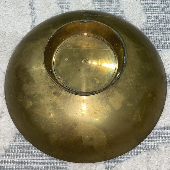Vintage Hand Painted Engraved Brass Bowl-Original Patina. Flower & Leaf Pattern - Picture 4 of 5